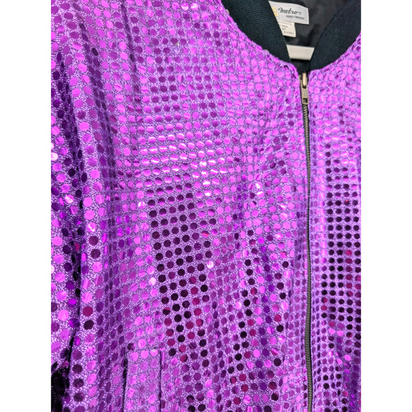Vintage 80s Purple Shimmer Glam Metallic Sequin Foil Dot Bling Bomber Jacket LRG - Picture 5 of 8